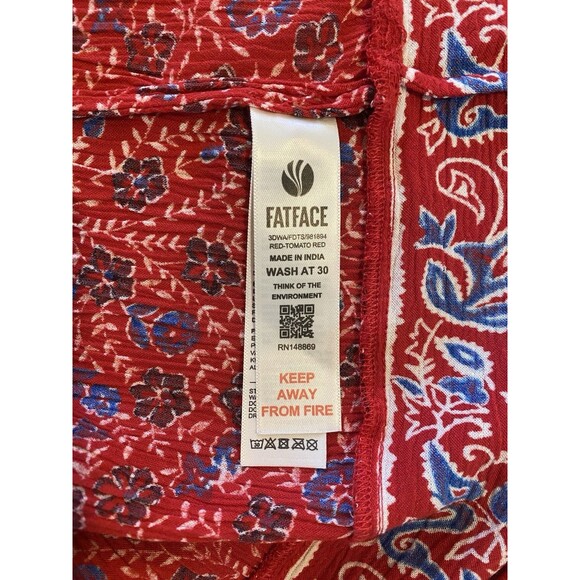 Fat Face Smocked Floral Midi Dress Size 16 Sleeveless Ditzy Red Crinkle Boho - Picture 13 of 14